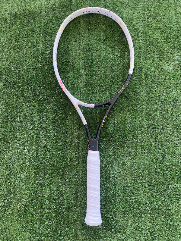 Custom tennis racket white black splash