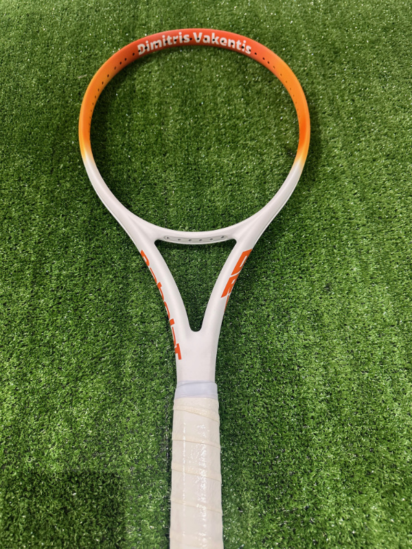 Custom painted racket white orange