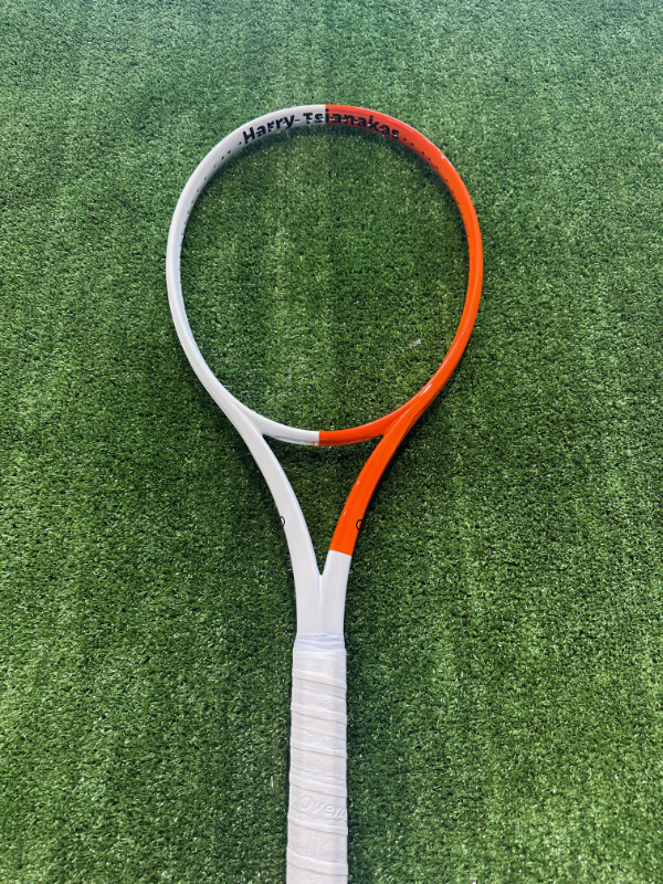 Custom painted racket white orange